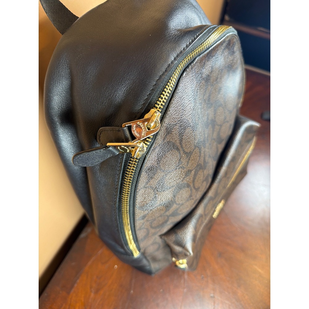 Coach Charlie Backpack Signature Canvas Black Brown Leather F58314 Large - Picture 6 of 9